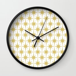 Midcentury Modern Atomic Starburst Pattern in Retro Gold and White Wall Clock