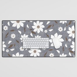 Flowers and leafs with texture gray Desk Mat