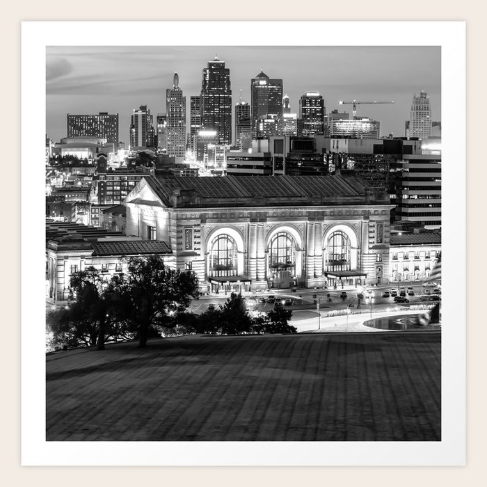 Kansas City Black and White Skyline Square Format Art Print by