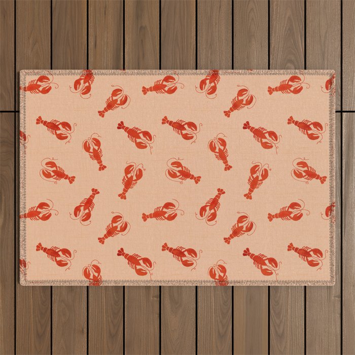 Classic Red Lobsters Pattern On Peach Outdoor Rug