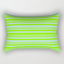 [ Thumbnail: Green and Powder Blue Colored Lines Pattern Rectangular Pillow ]