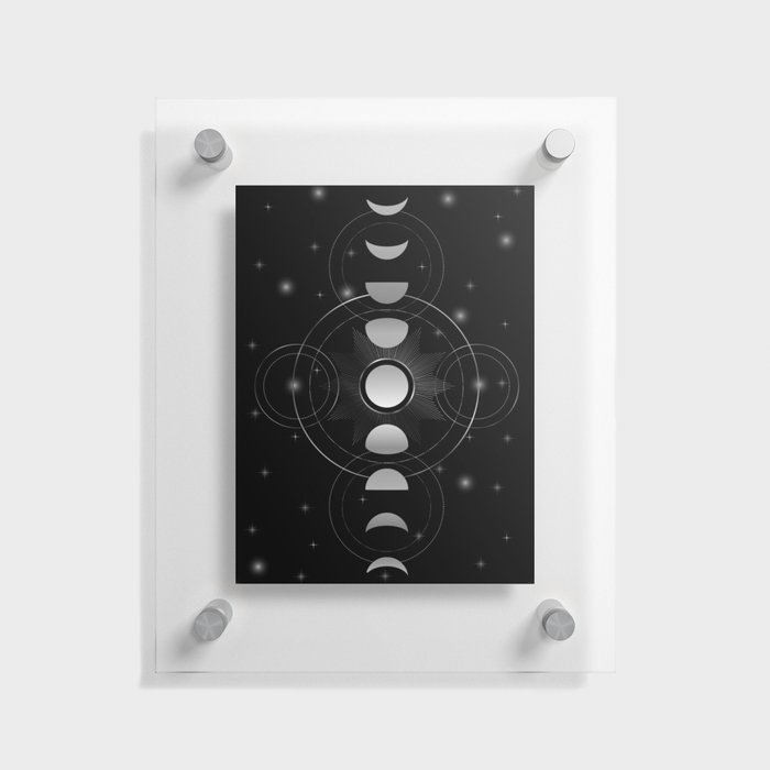 Celestial Moon phases stars and galaxy in silver	 Floating Acrylic Print