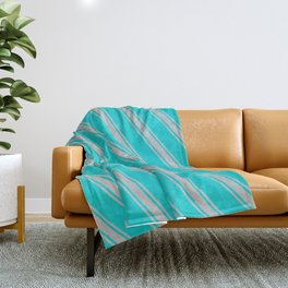 [ Thumbnail: Dark Turquoise and Grey Colored Stripes/Lines Pattern Throw Blanket ]
