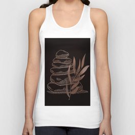 Balancing Act, Minimal Tropical Plant And Stones Art Modern Aesthetic Poster With Abstract Geometric Stone Textured Shapes And Leaves contemporary Boho Art Print Unisex Tank Top