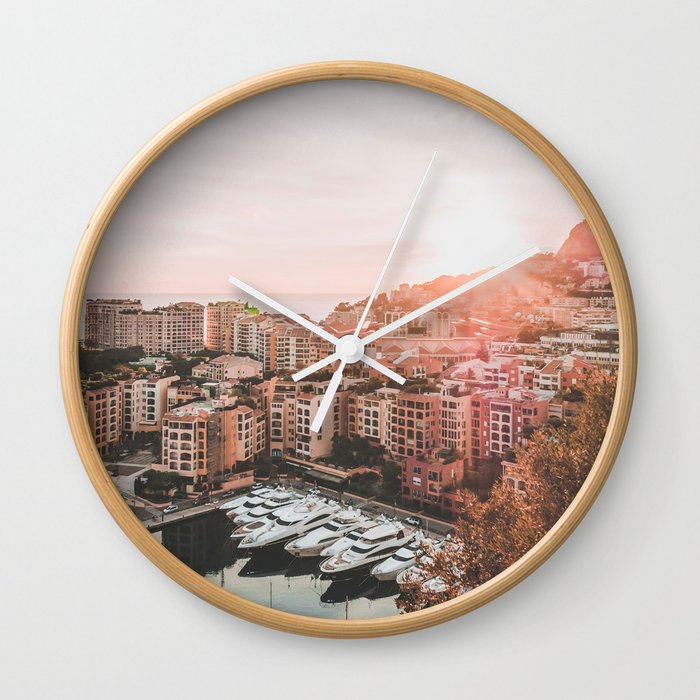 Monaco City Coast Sunset Wall Clock