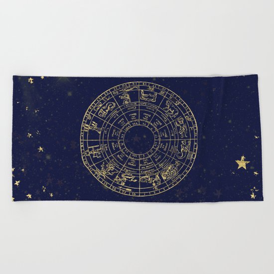 Metallic Gold Vintage Star Map Beach Towel