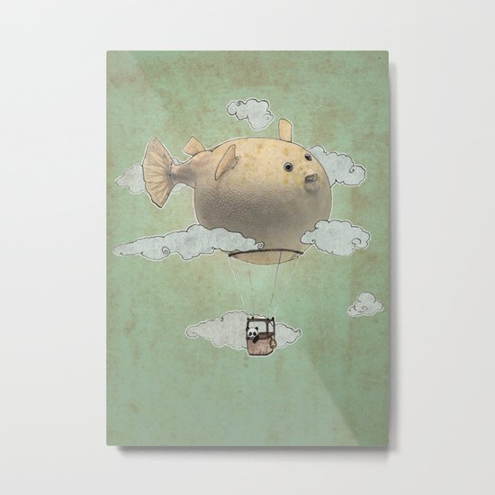 Panda fliying in a Blow fish. Metal Print