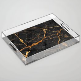 Black Malachite Marble With Gold Veins Acrylic Tray