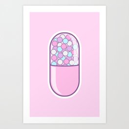 Cute Kawaii Pink Pill Art Print