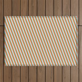 [ Thumbnail: Dark Goldenrod, Salmon, Beige & Sky Blue Colored Striped/Lined Pattern Outdoor Rug ]