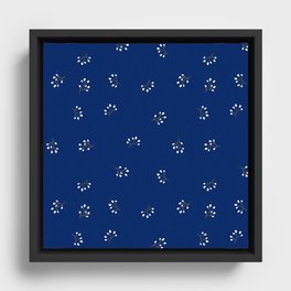 Rowan Branches Seamless Pattern on Blue Background Framed Canvas
