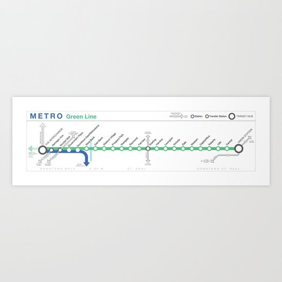 Twin Cities METRO Green Line Map Art Print