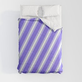 [ Thumbnail: Medium Slate Blue & Mint Cream Colored Lined Pattern Comforter ]