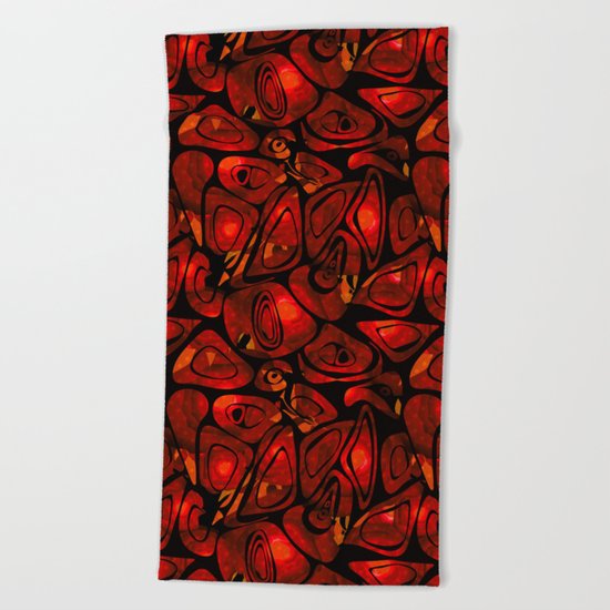 Abstract red black pattern stone texture Beach Towel