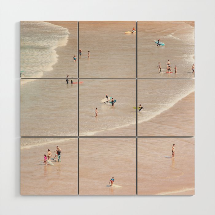 Aerial Pastel Beach - People - Pink Sand - Ocean - Sea Travel photography Wood Wall Art