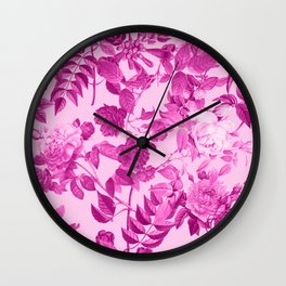 Pink Roses With Leaves Pattern Wall Clock