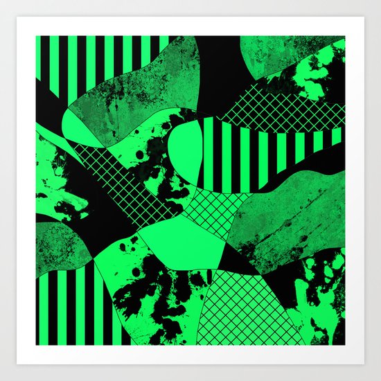 Black And Teal - Abstract, geometric, multi patterned artwork Art Print