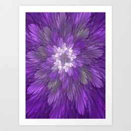 Psychedelic Purple Flower, Fractal Art Art Print
