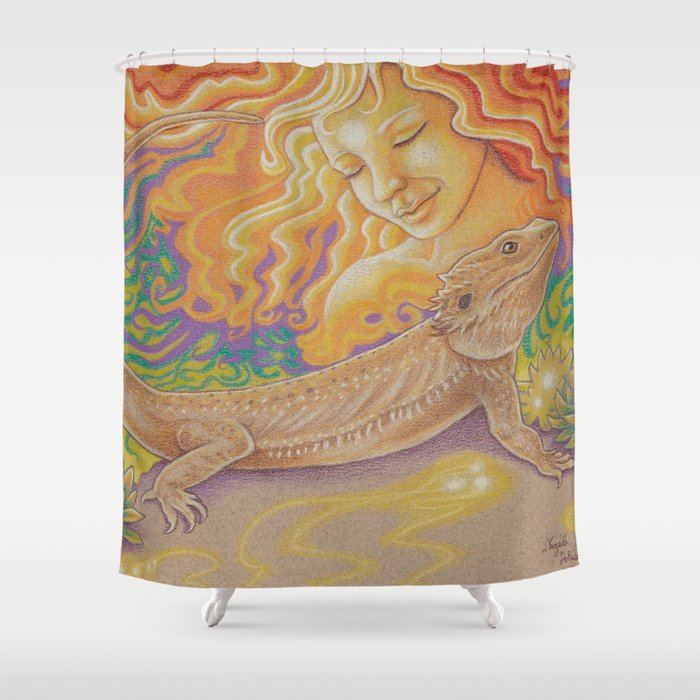 Sun And Dragon, Bearded Dragon Art Shower Curtain