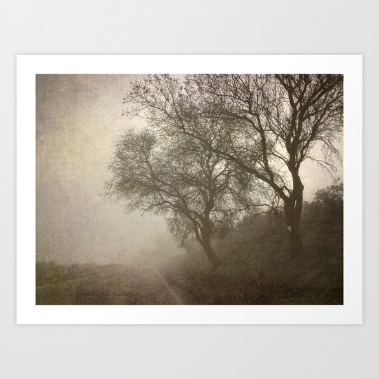 Vigilants Trees in the misty road Art Print