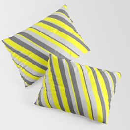 [ Thumbnail: Dim Grey, Yellow & Light Gray Colored Stripes/Lines Pattern Pillow Sham ]