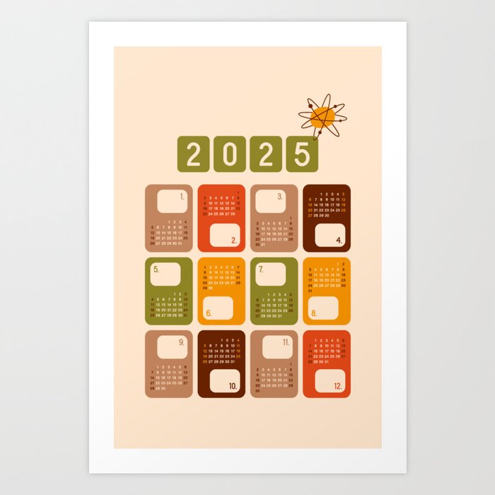 2025 Calendar Retro Atomic cream Art Print by Dana Du Design Society6
