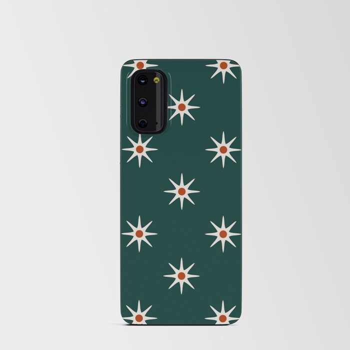 Atomic mid century retro star flower pattern in teal background Android Card Case