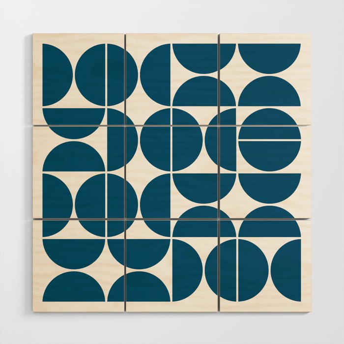 Mid Century Modern Geometric 04 Blue Wood Wall Art