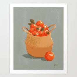 Vintage Persimmons // Basket full of persimmons illustration Art Print