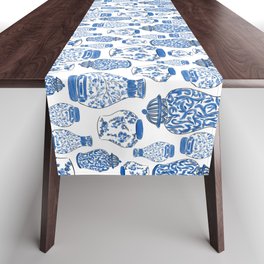 Chinoiserie Blue and White Jars Table Runner