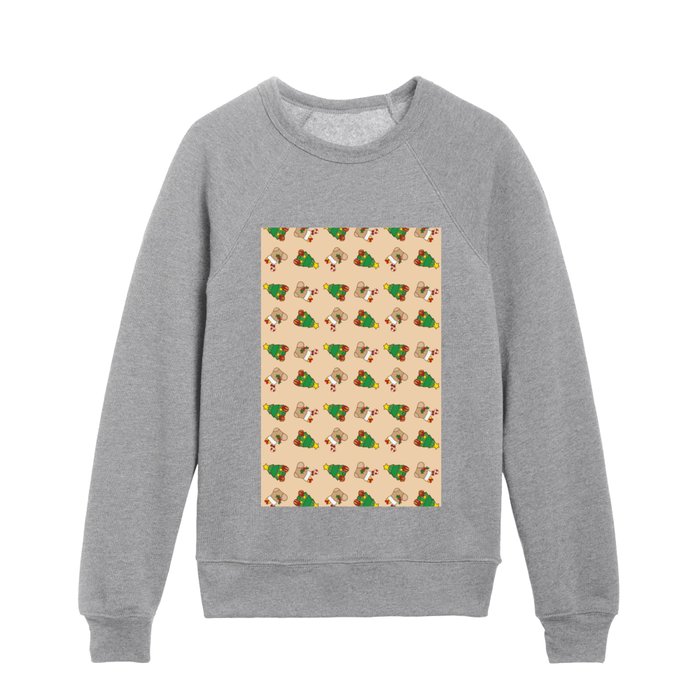 Christmas tree and sock salmon background Kids Crewneck