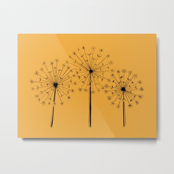 Dandelions Linocut in mustard Metal Print