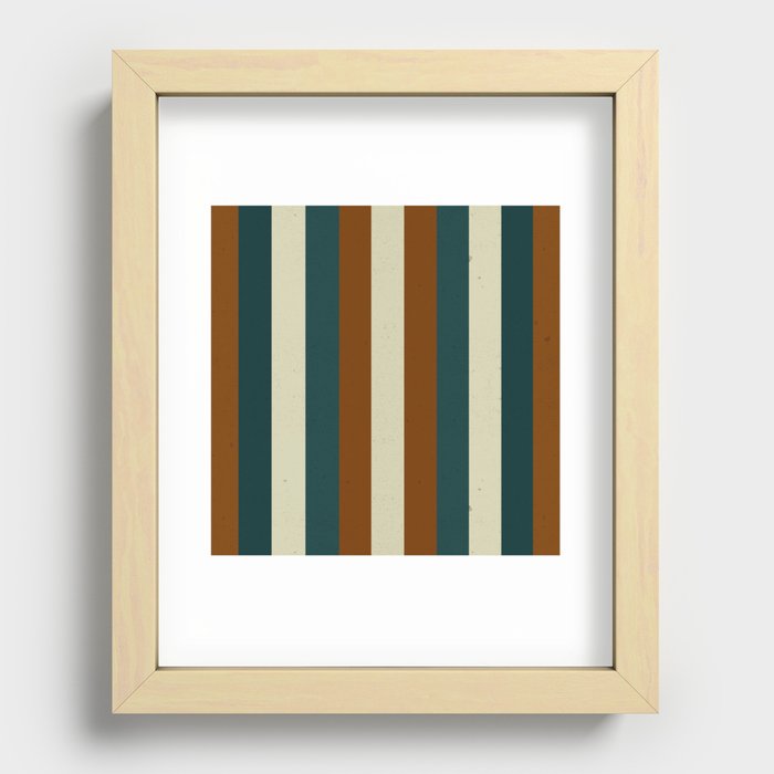 Burnt teal beige dusty retro 60S stripes Recessed Framed Print