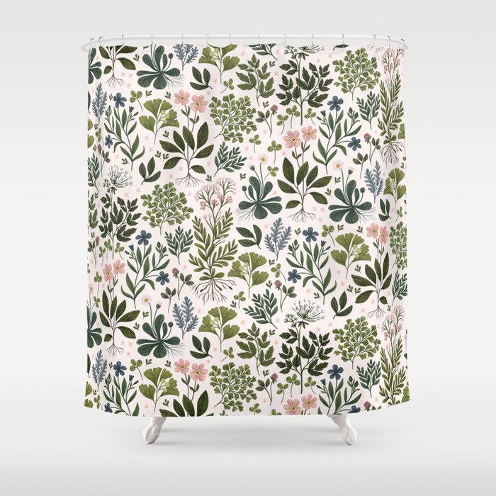 Herbarium ~ vintage inspired botanical art print ~ white Shower Curtain