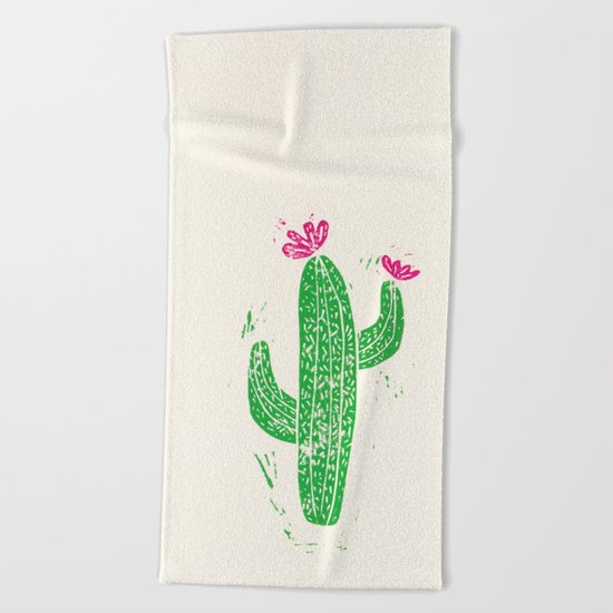 Linocut Cactus #2 Beach Towel