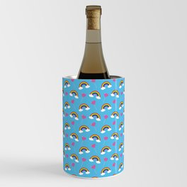 Rainbow pattern with clouds and a pink lollipop in the shape of a heart. Wine Chiller