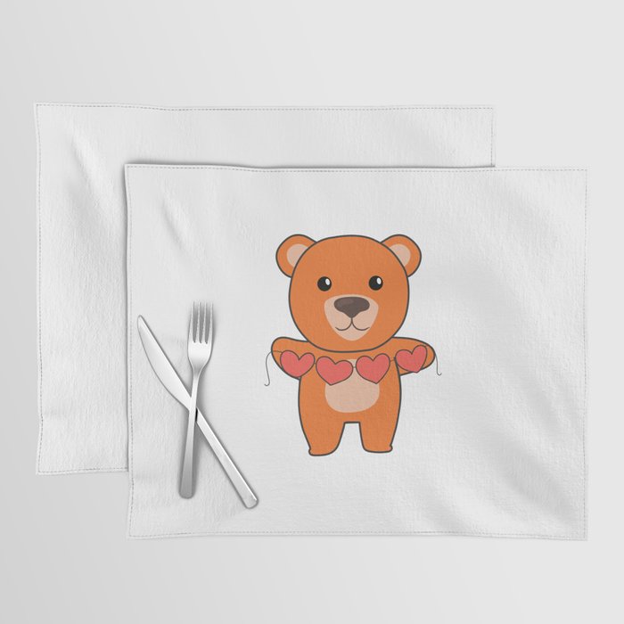 Valentine's Day Bear Cute Animals With Hearts Placemat