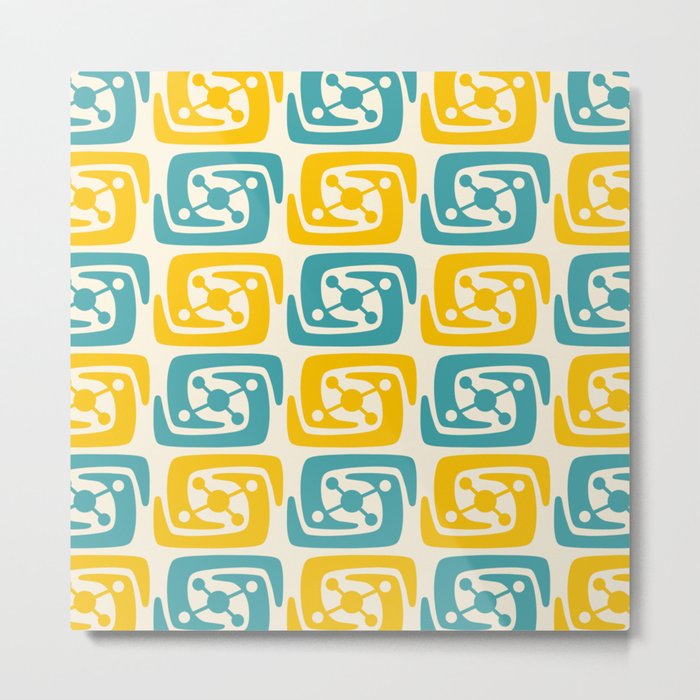 Mid Century Modern Galaxy Pattern 131 Yellow and Turquoise Metal Print