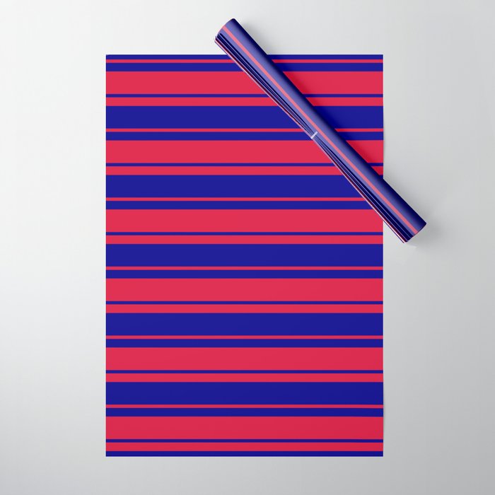 Crimson & Dark Blue Colored Lines/Stripes Pattern Wrapping Paper