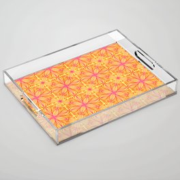 Pop Art Pink and Yellow Line Flower Pattern Acrylic Tray