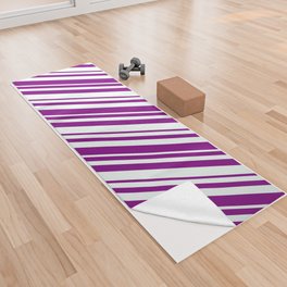 [ Thumbnail: Mint Cream & Purple Colored Stripes Pattern Yoga Towel ]