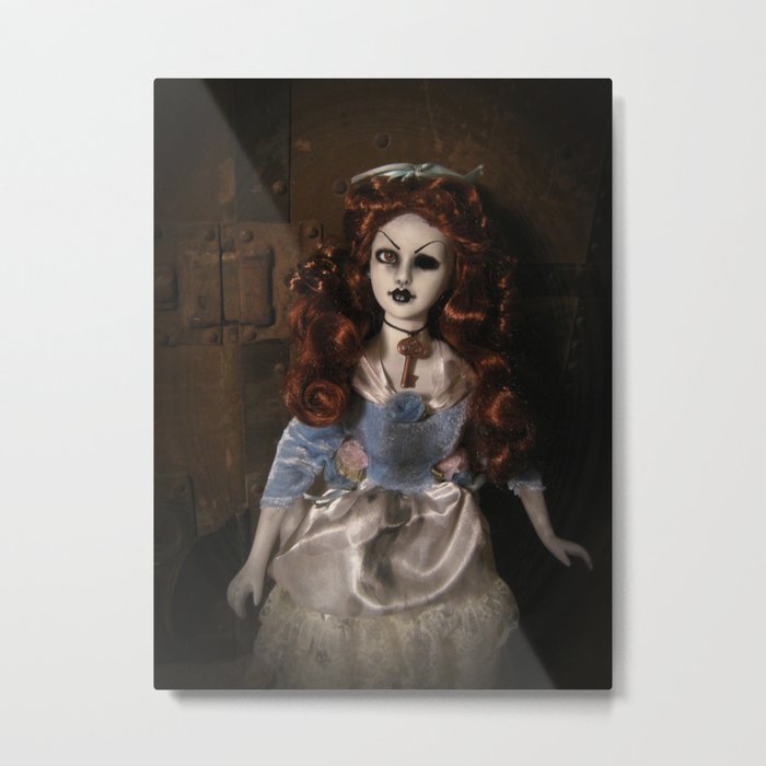 Creepy Gothic Victorian Lady Doll with Key Metal Print