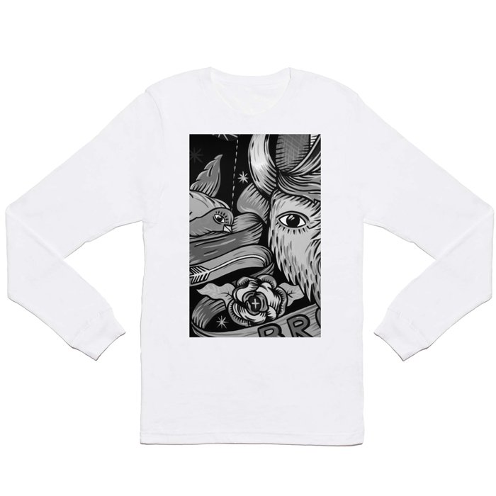 Yak and Bird Graffiti (Black and White) Long Sleeve T Shirt