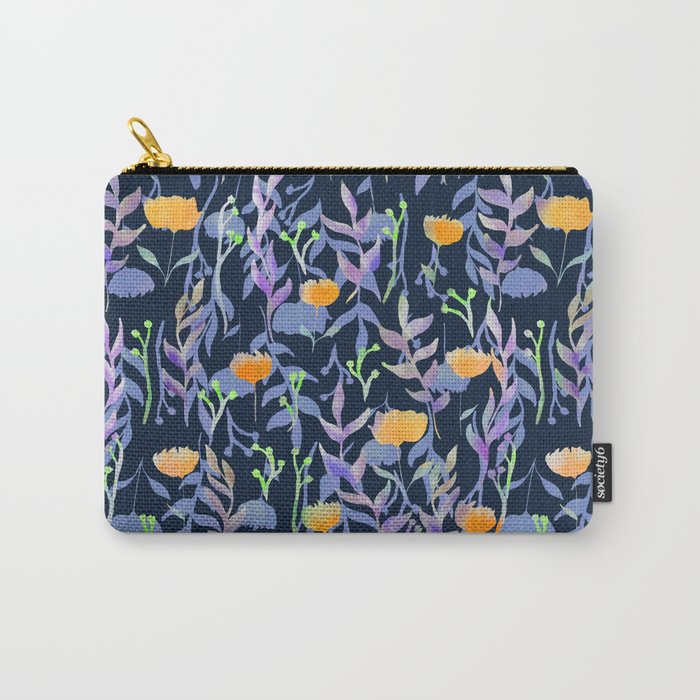 Peony Daydream in Navy and Orange  Carry-All Pouch