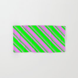 [ Thumbnail: Violet and Lime Colored Stripes Pattern Hand & Bath Towel ]