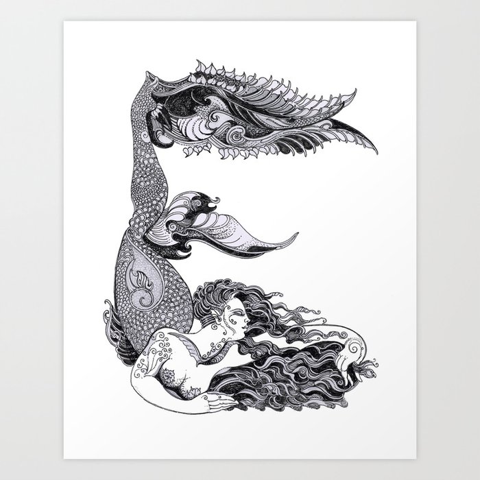 E Mermaid Art Print