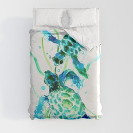 Sea Turtles, Turquoise blue Design Duvet Cover