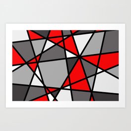 Triangels Geometric Lines red - grey - white Art Print