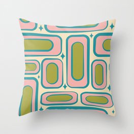 1960s Retro Styled Colorful Geometric Mid-Century Modern Styled Pattern - Beige & Pink Throw Pillow