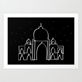 Taj Mahal in one draw by night Art Print